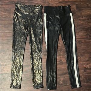 Spanx Leopard and Black Faux Leather Leggings- listing is for TWO pairs